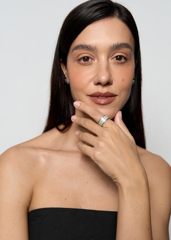 Широкие кольца MAJU enamel jewelry Кольцо из серебра с вставками из горячей эмали «Азулежу»