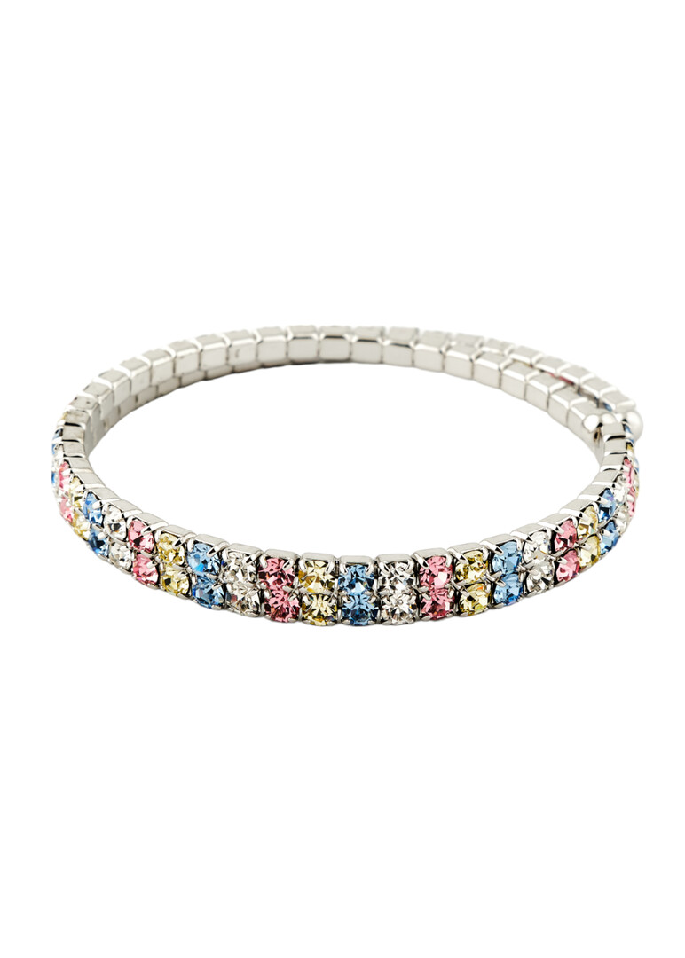 silver bracelet with multicolored crystals