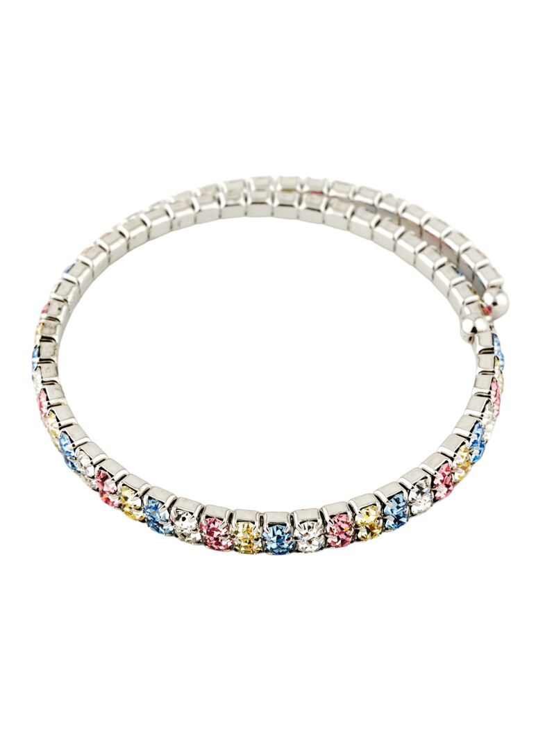 silver bracelet with multicolored crystals