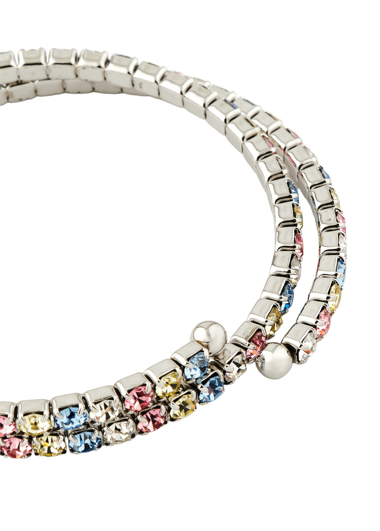 silver bracelet with multicolored crystals