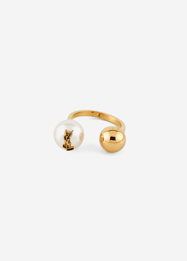 gold-tone open ring with a pearl bead Saint Laurent