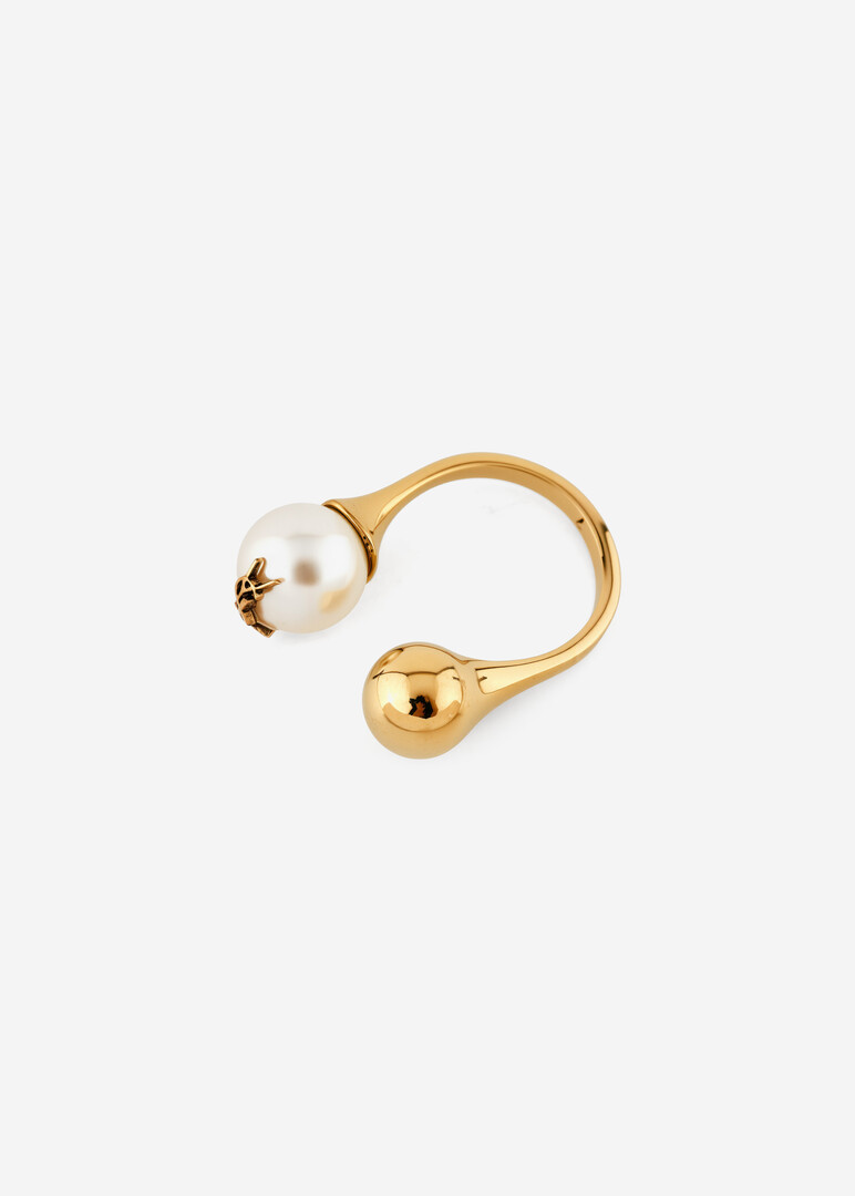 gold-tone open ring with a pearl bead Saint Laurent