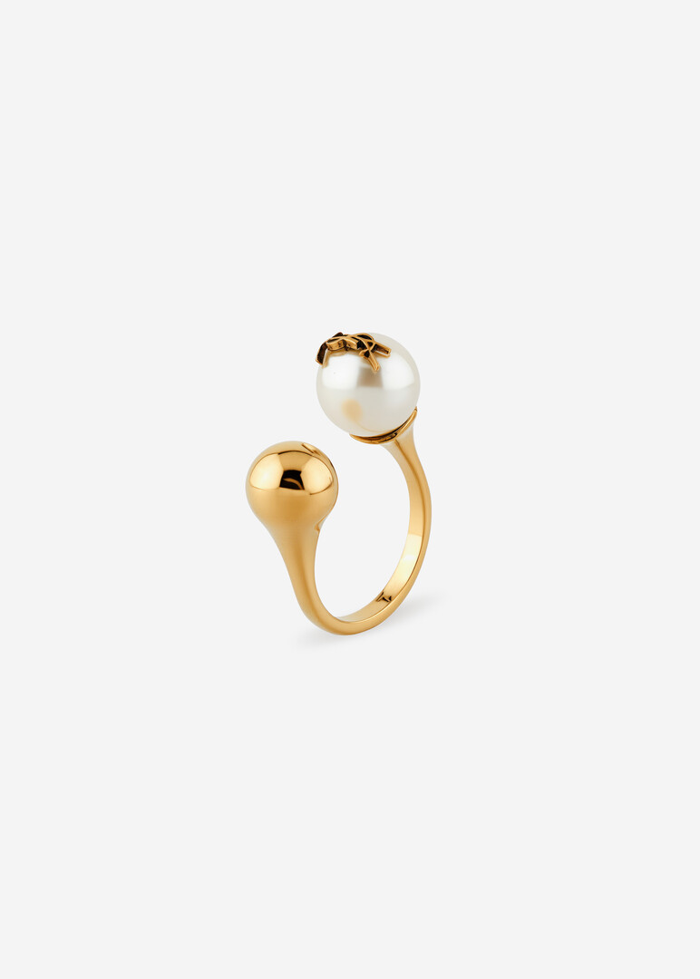 gold-tone open ring with a pearl bead Saint Laurent