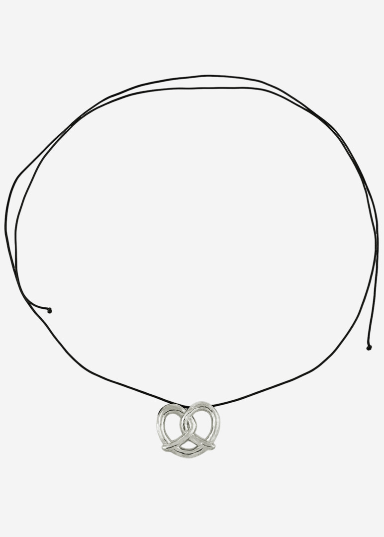 silver necklace on a cord «A Family-Sized Pretzel»