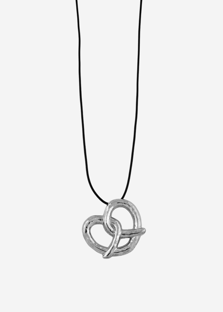 silver necklace on a cord «A Family-Sized Pretzel»