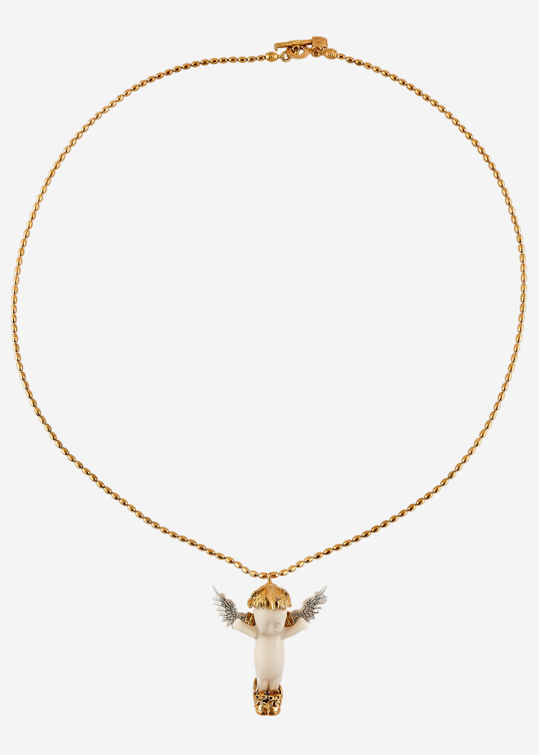 white porcelain phoenix happy baby pendant on a chain