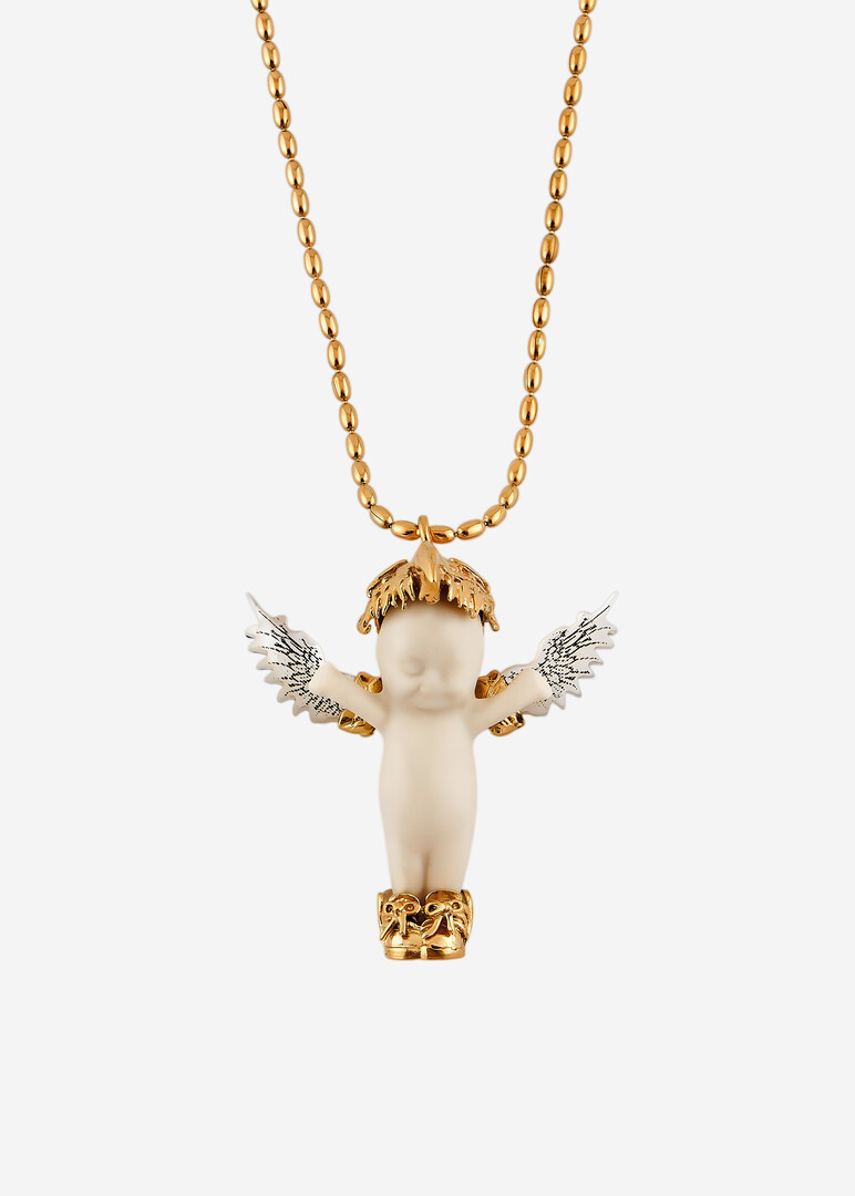 white porcelain phoenix happy baby pendant on a chain
