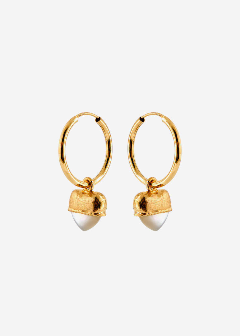 Gold-plated hoop earrings with white mother of pearl