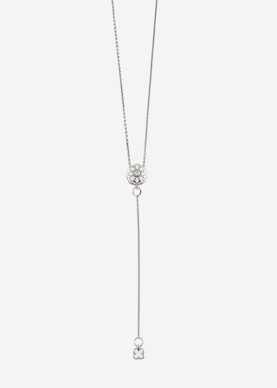 Сотуары и колье-галстуки УРА jewelry Колье с подвеской-галстуком из серебра «Булочка» с белой эмалью