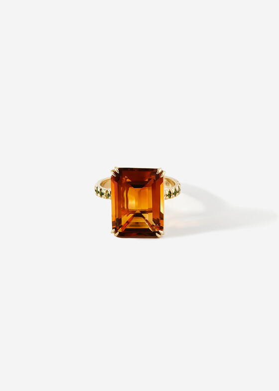 Кольца с крупной вставкой Herald Percy Diamonds Кольцо из золота с цитрином и демантоидами