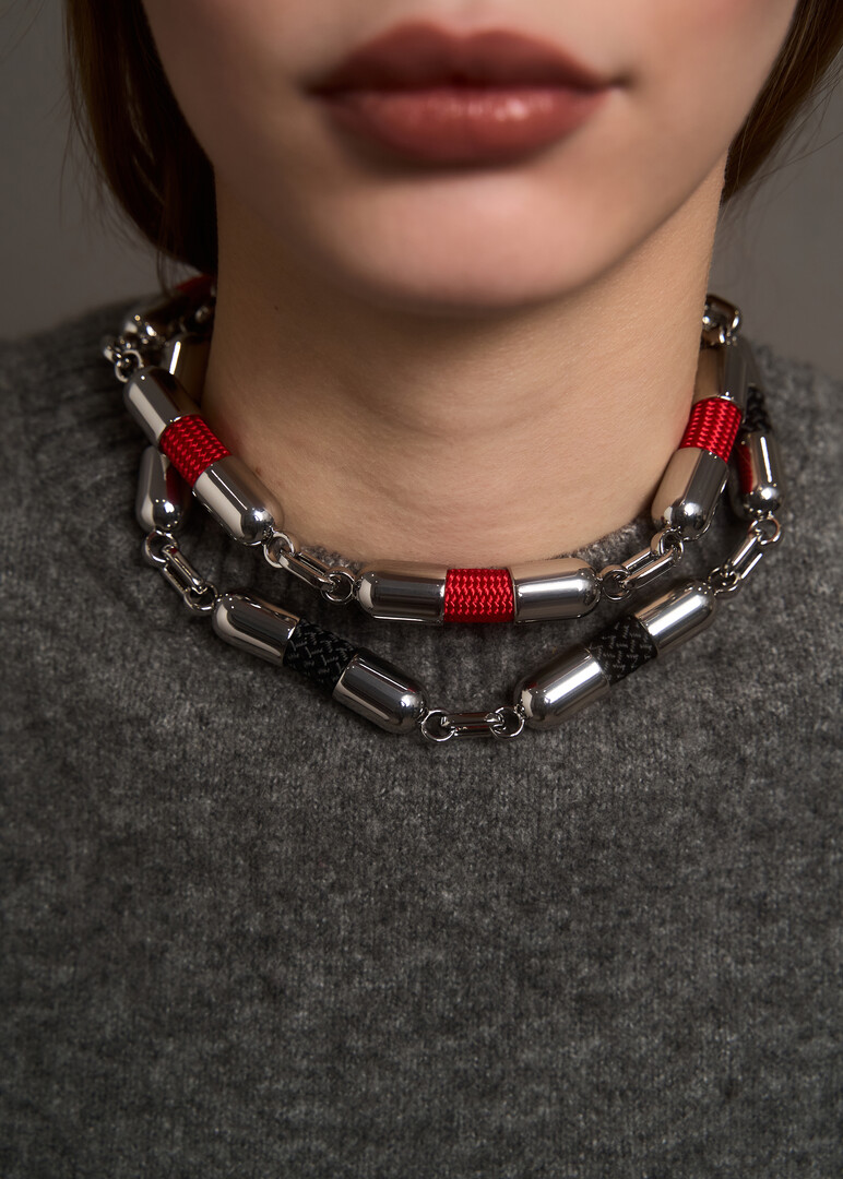 TATI YORK Mana Neck Black Silver Chain Necklace