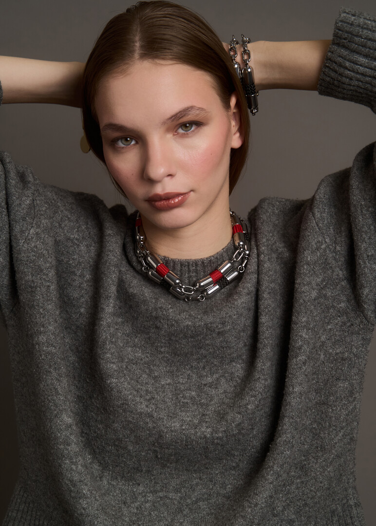 TATI YORK Mana Neck Black Silver Chain Necklace