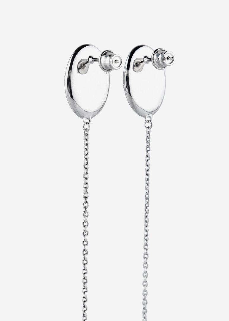 silver pink cubic zirconia long chain earrings