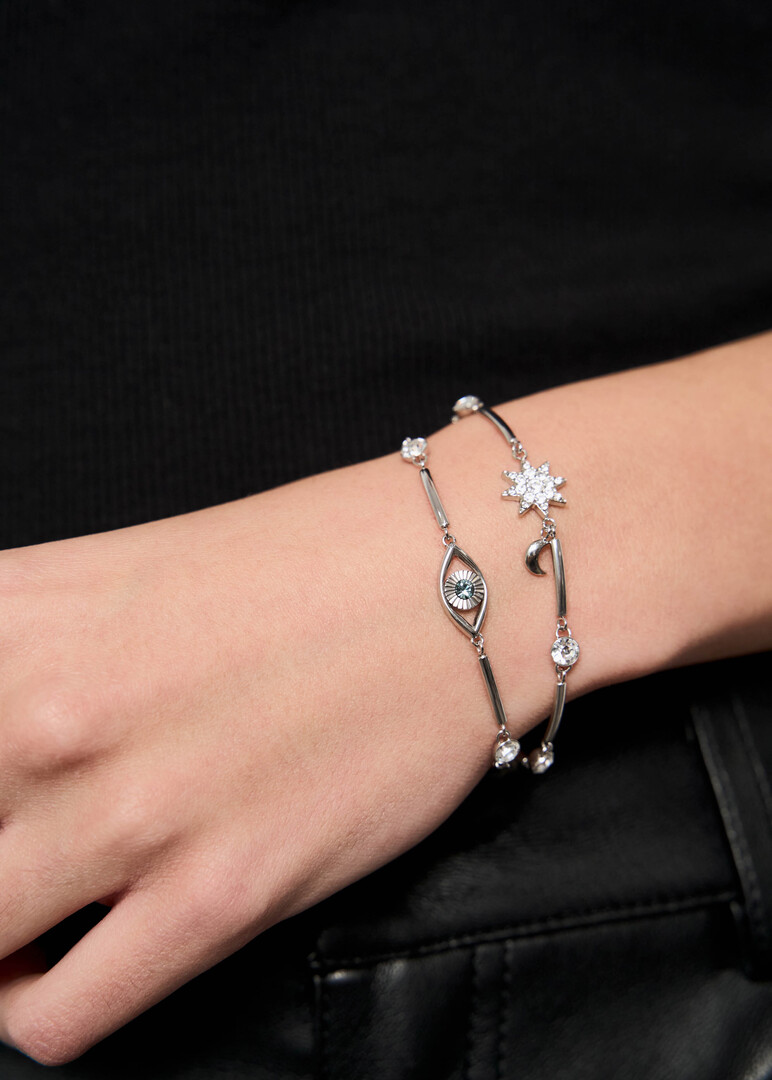 Silver Eye Bracelet with CHAKRA Crystals - EVIL EYE