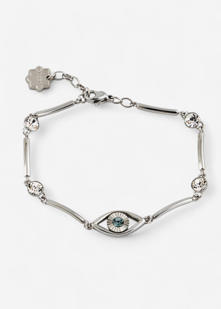Silver Eye Bracelet with CHAKRA Crystals - EVIL EYE