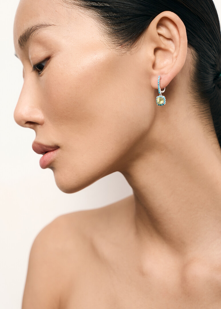gold chrysolite and cubic zirconia earrings