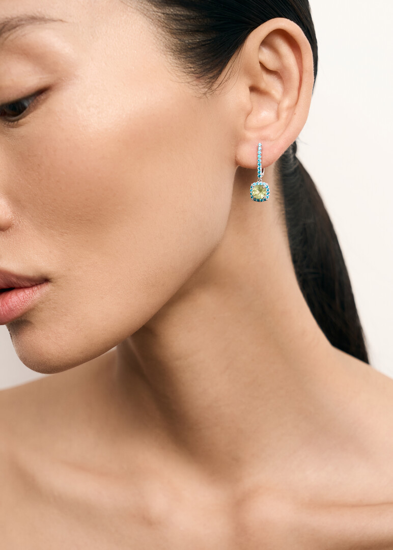 gold chrysolite and cubic zirconia earrings