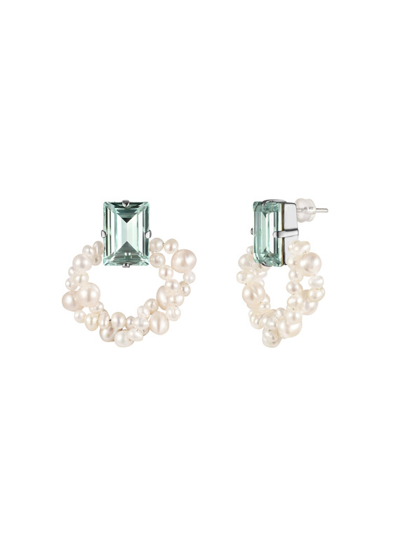 Серьги средней длины Phenomenal Studio Серьги с культивированным жемчугом, Step Cut Pearl Azure Rhodium