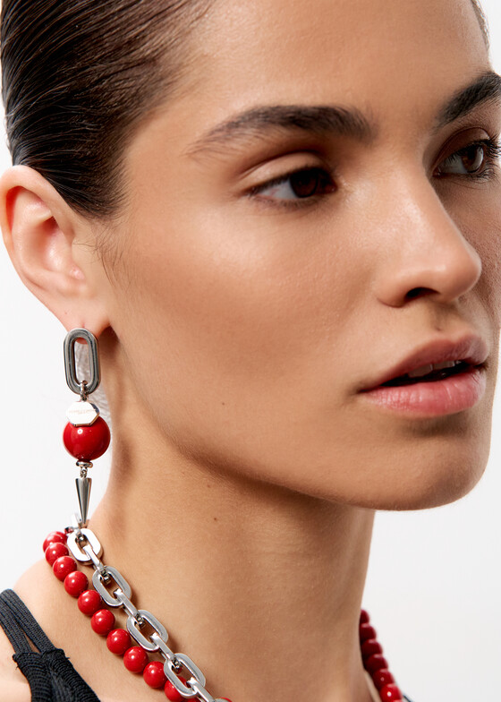Серьги с подвесами Ellen Conde Серьги с красной искусственной жемчужиной Coral Red