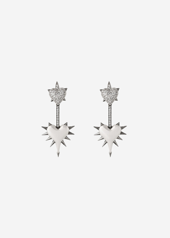 Серьги с подвесами COBRA JEWELRY Серьги с сердцами из белого золота с бриллиантами