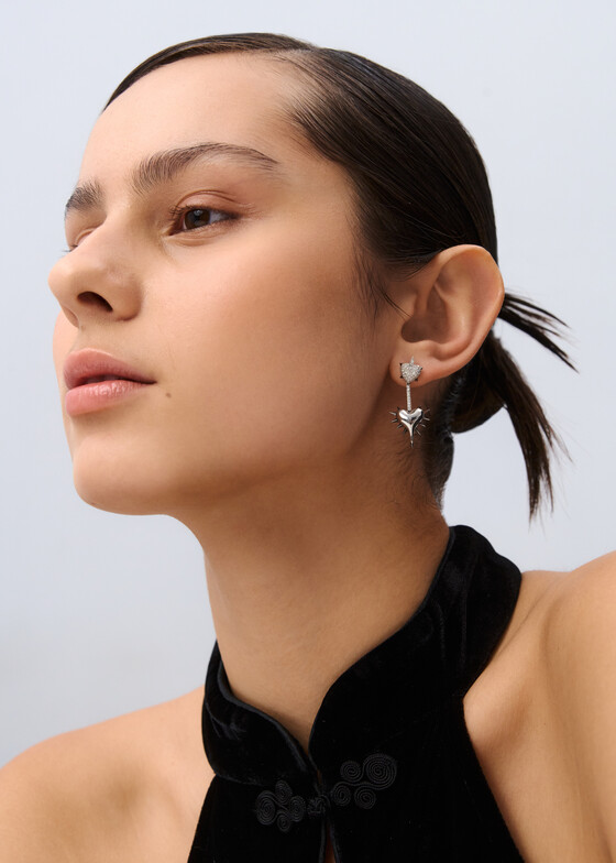 Серьги с подвесами COBRA JEWELRY Серьги с сердцами из белого золота с бриллиантами