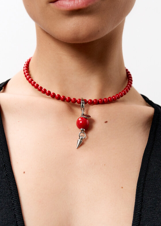 Кулоны и подвески Ellen Conde Колье из красного искусственного жемчуга Coral Red