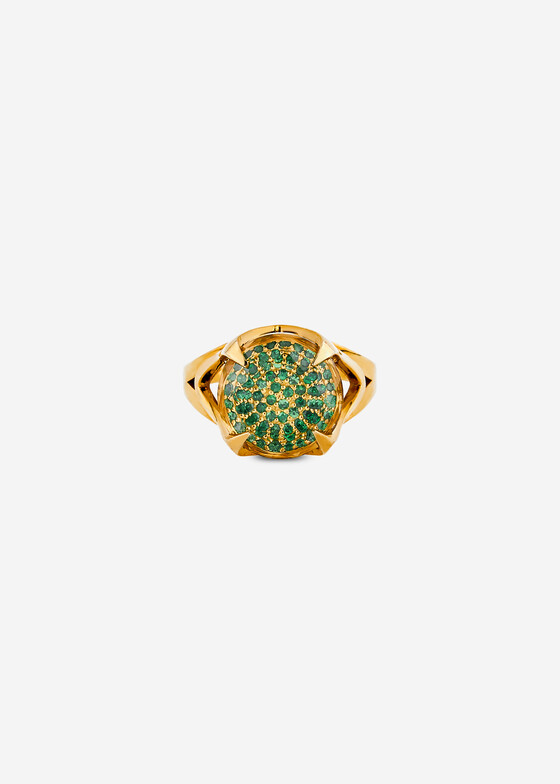 Широкие кольца Vertigo Jewellery Lab Позолоченное кольцо из серебра с цаворитами и кварцем VERNATIO VENENUM