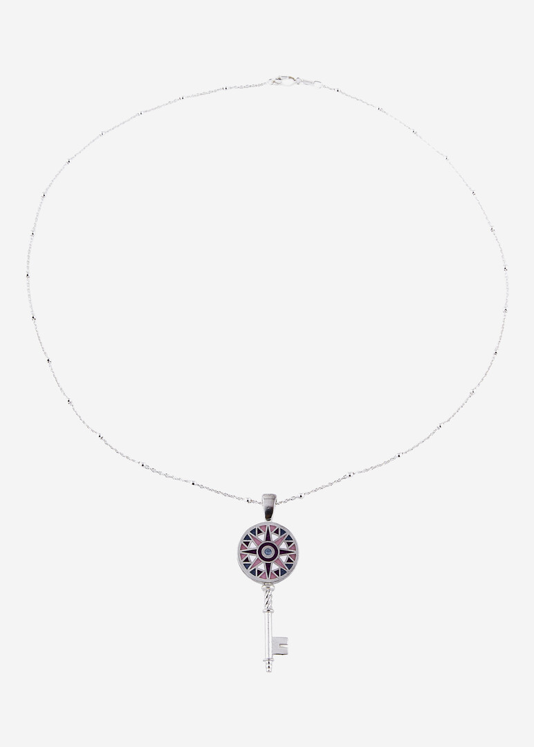silver enamel key pendant on a chain