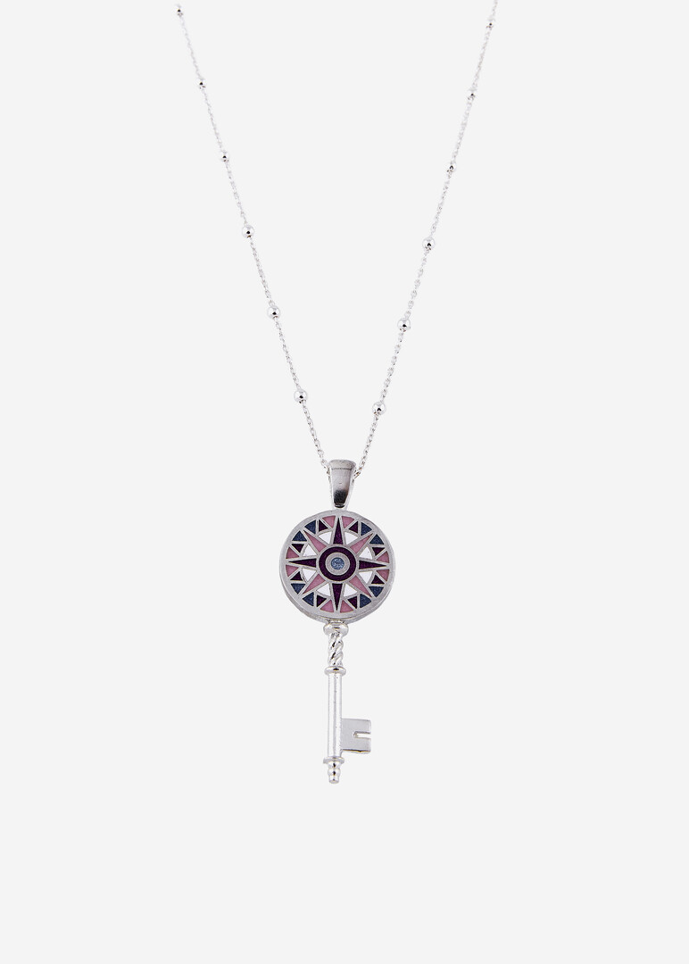 silver enamel key pendant on a chain