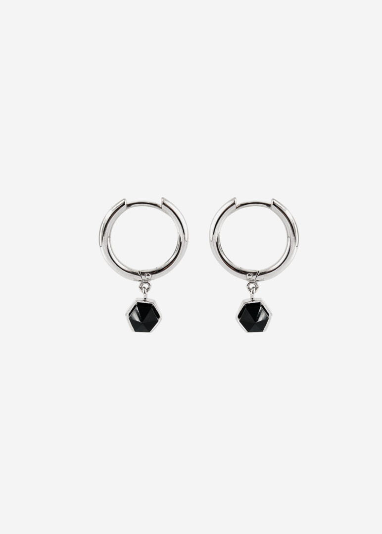 Hoop earrings made of silver with rainbow obsidian