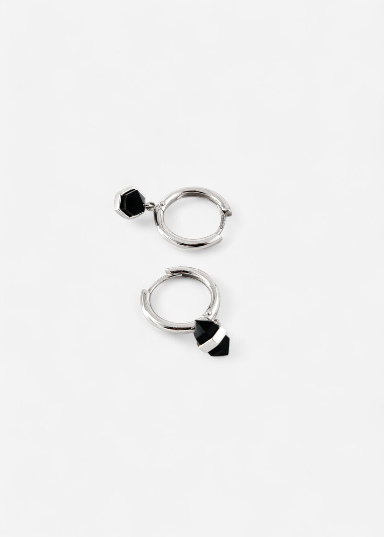 Hoop earrings made of silver with rainbow obsidian