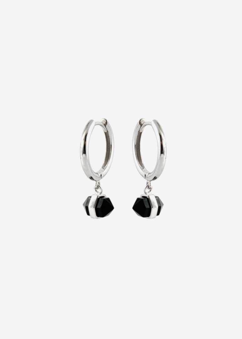 Hoop earrings made of silver with rainbow obsidian