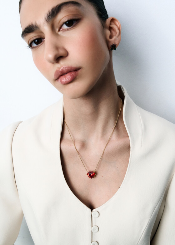 Акцентные колье Dzhanelli Jewellery Золотистое колье из серебра с фианитами «Сердце в когтях» ROCK