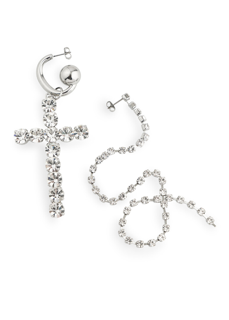 Asymmetric  earrings with a cross and crystals