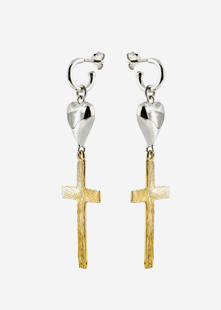 Gold-plated silver earrings with cubic zirconia «The world is ruled by love»