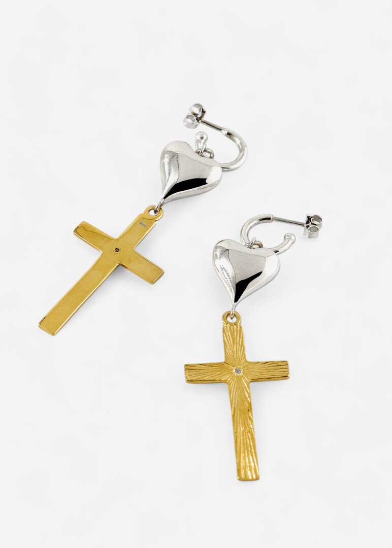 Gold-plated silver earrings with cubic zirconia «The world is ruled by love»