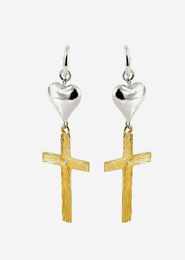 Gold-plated silver earrings with cubic zirconia «The world is ruled by love»