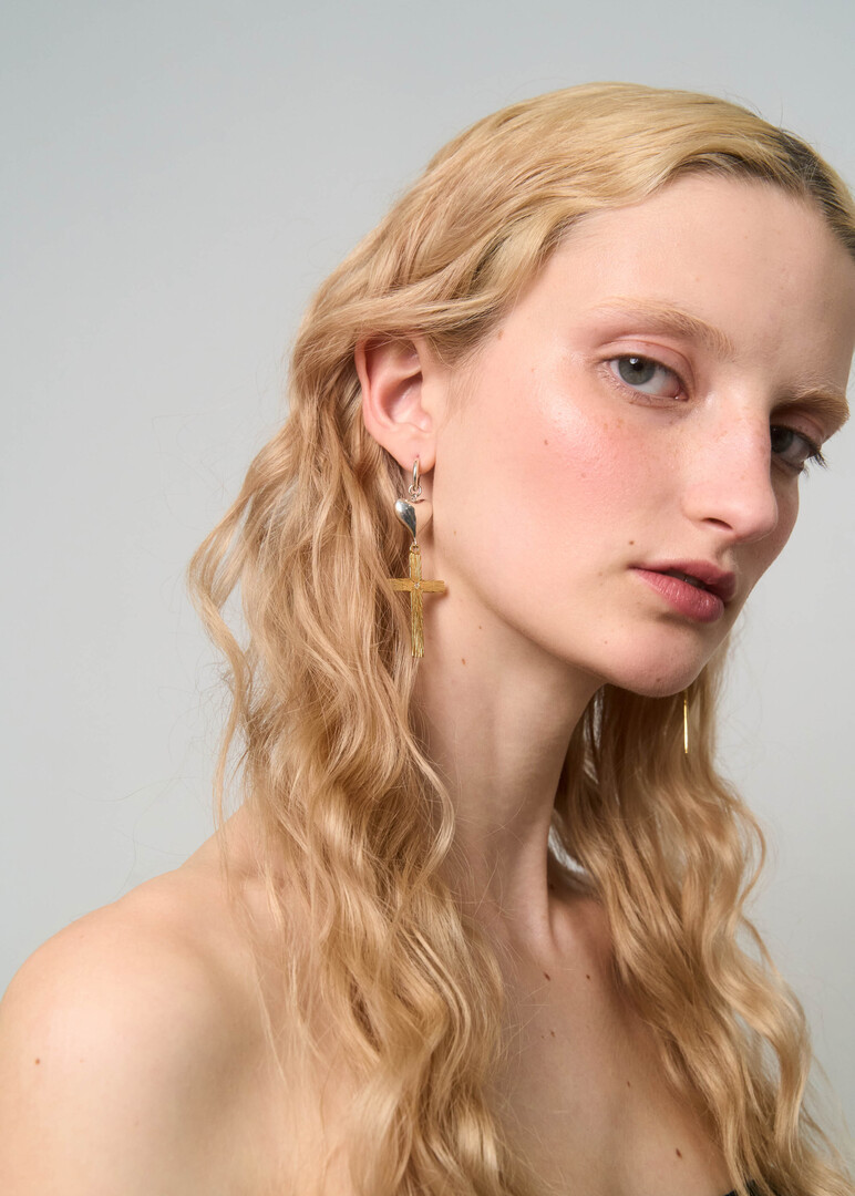 Gold-plated silver earrings with cubic zirconia «The world is ruled by love»