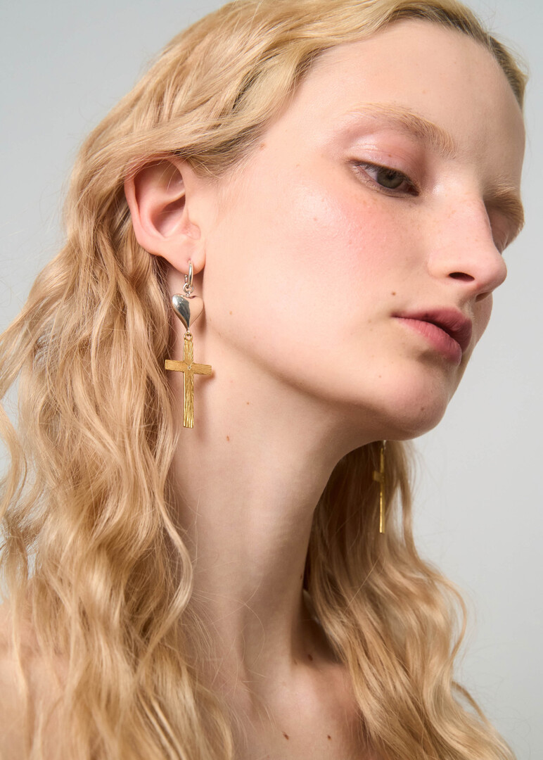 Gold-plated silver earrings with cubic zirconia «The world is ruled by love»