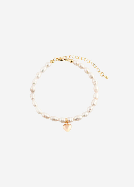 Браслеты Wisteria Gems Браслет из натурального жемчуга с позолоченной подвеской-сердцем