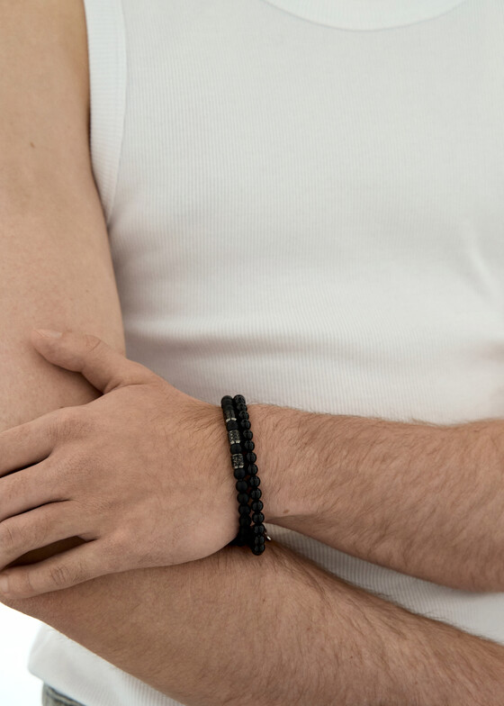 Браслеты из бусин Brosway Серебристый браслет с черным ониксом BRACELET BULLET