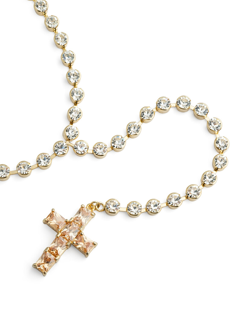 sautoire with crystals and a cross pendant