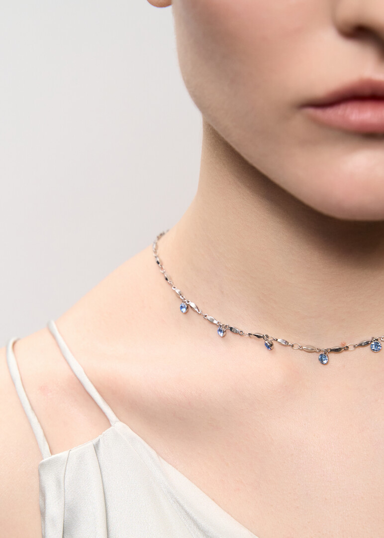 Серебристое колье с голубыми кристаллами NECKLACE SYMPHONIA