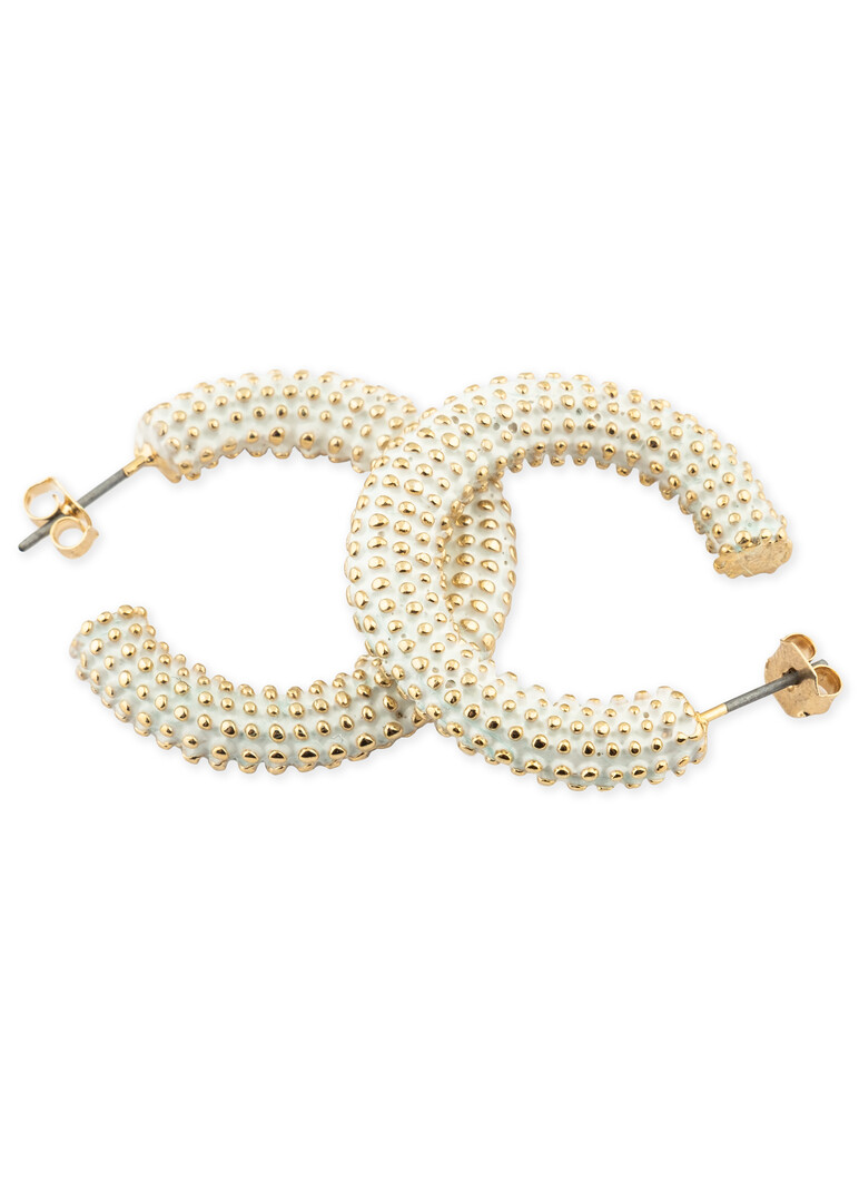 White earrings with golden beads