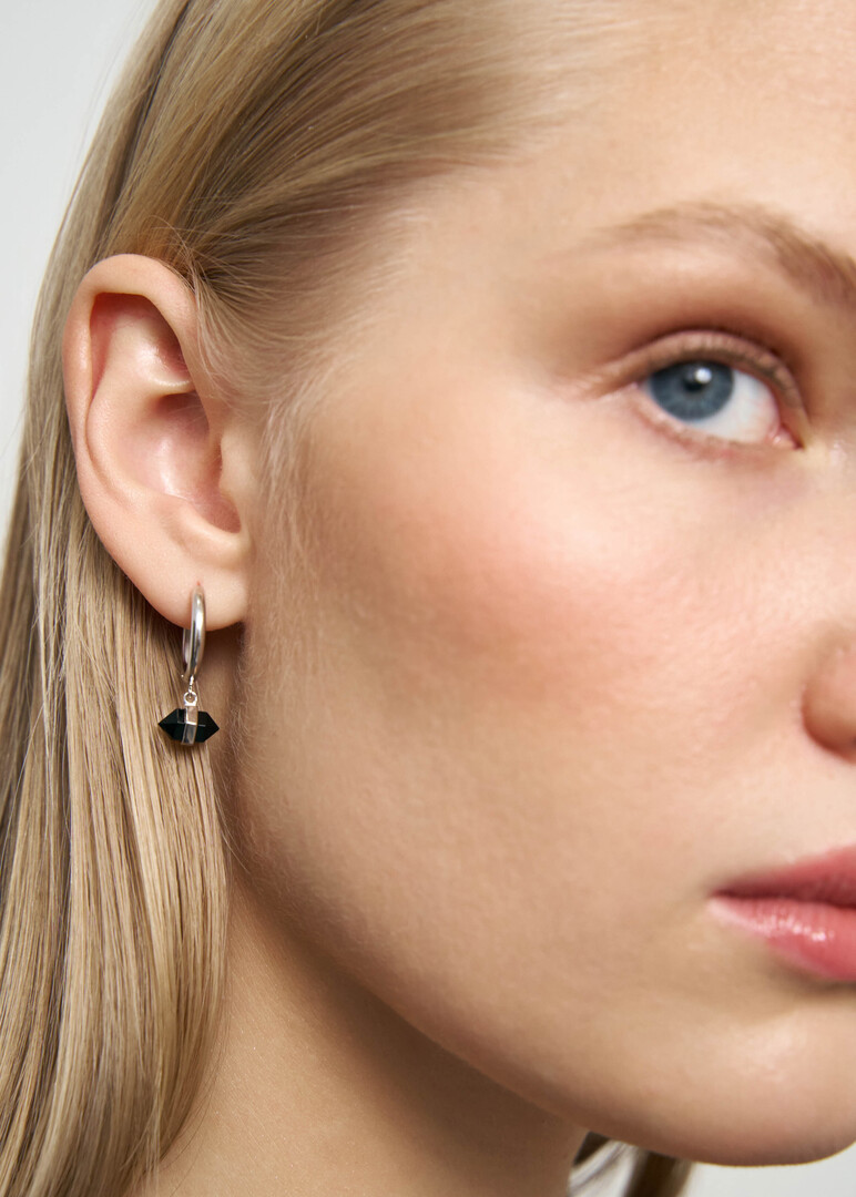 Hoop earrings made of silver with rainbow obsidian