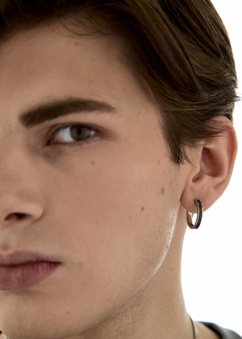 silver-tone black cubic zirconia SINGLE EARRING INK