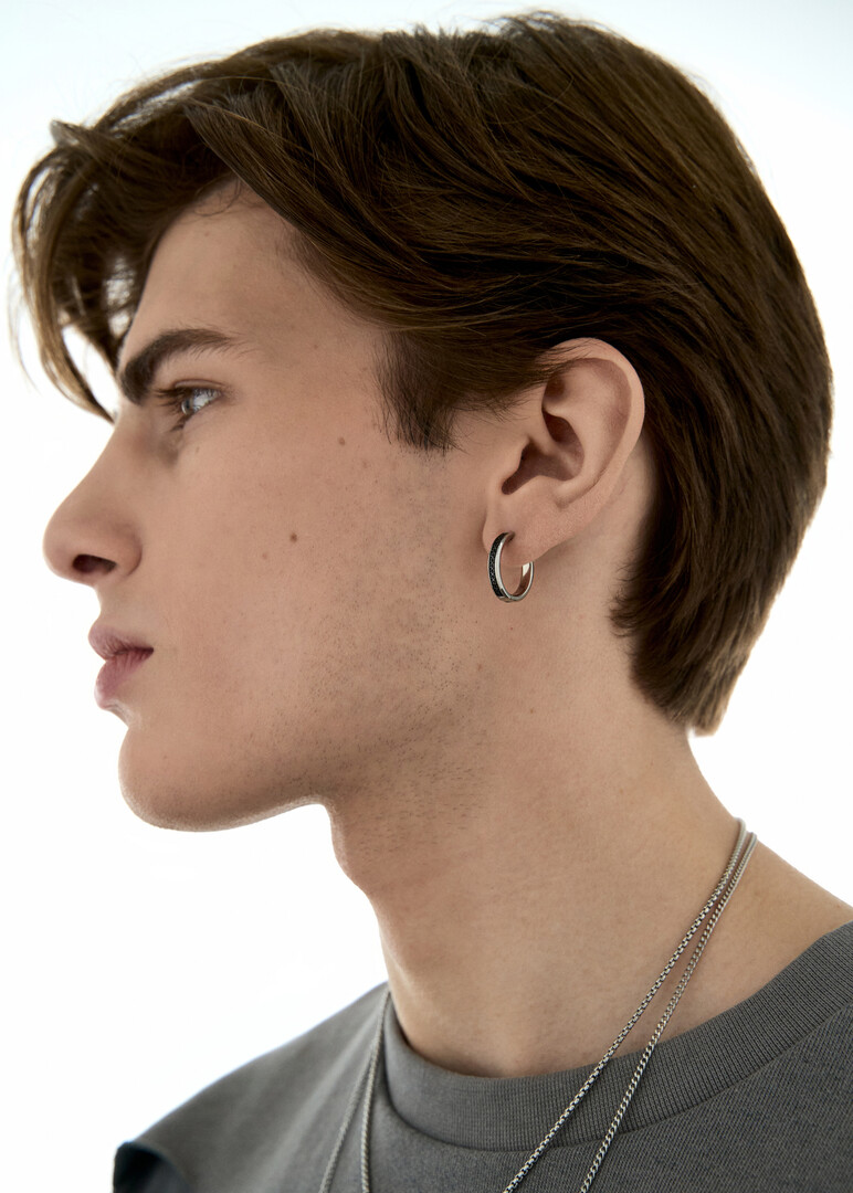 silver-tone black cubic zirconia SINGLE EARRING INK