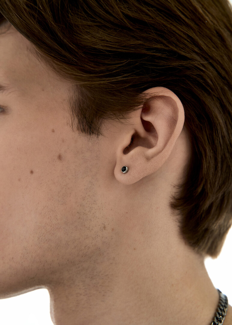 silver-tone black crystal SINGLE EARRING INK