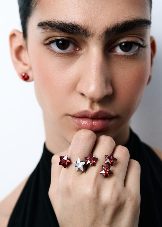 Открытые кольца Dzhanelli Jewellery Кольцо из серебра с фианитами «Три кремлевские звезды» SOVIET MEMORIES II