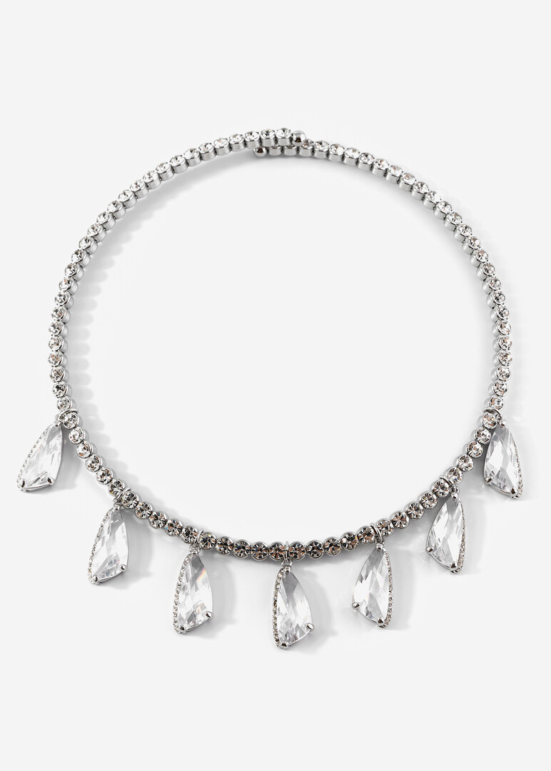 Crystal choker with transparent pendants and crystal cut